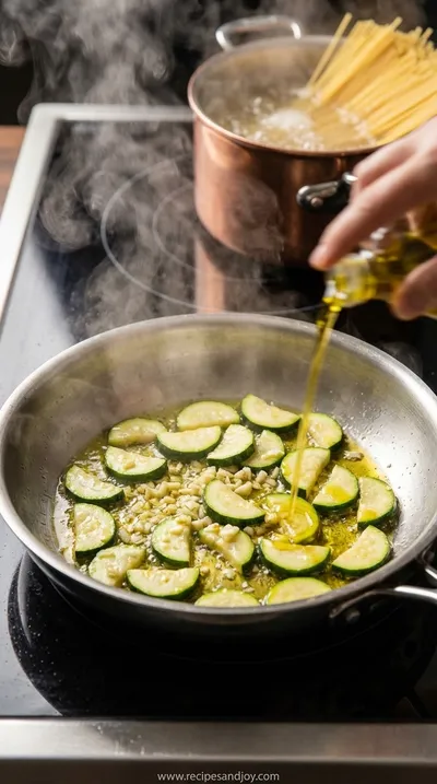 Zucchini & Olive Spaghetti: Easy Pasta Dinner - cooking process