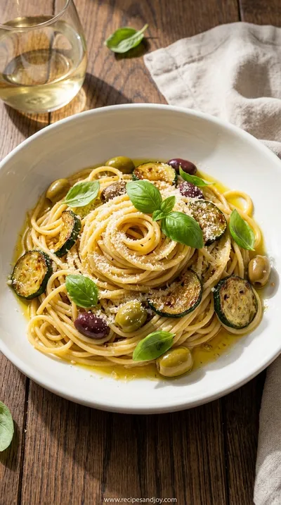 Zucchini & Olive Spaghetti: Easy Pasta Dinner - ready to serve